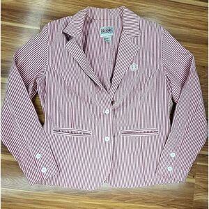 Vtg‎ Bill Blass Striped Pink Blazer Womens Medium Lagenlook Jacket 80s Office